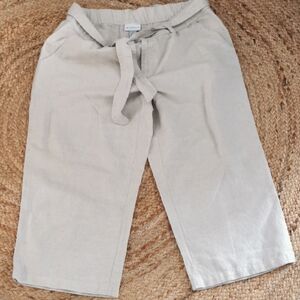 Liz Claiborne Classic Cream Linen Blend Beachy Boho Crop Pants With Tie. Size L